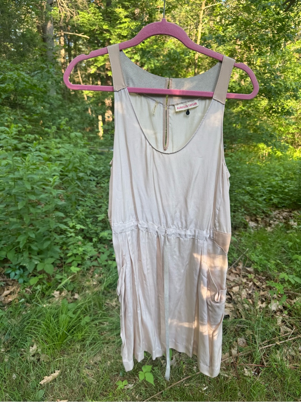 100% silk and leather Rebecca Taylor Cream dress with Waist Tie